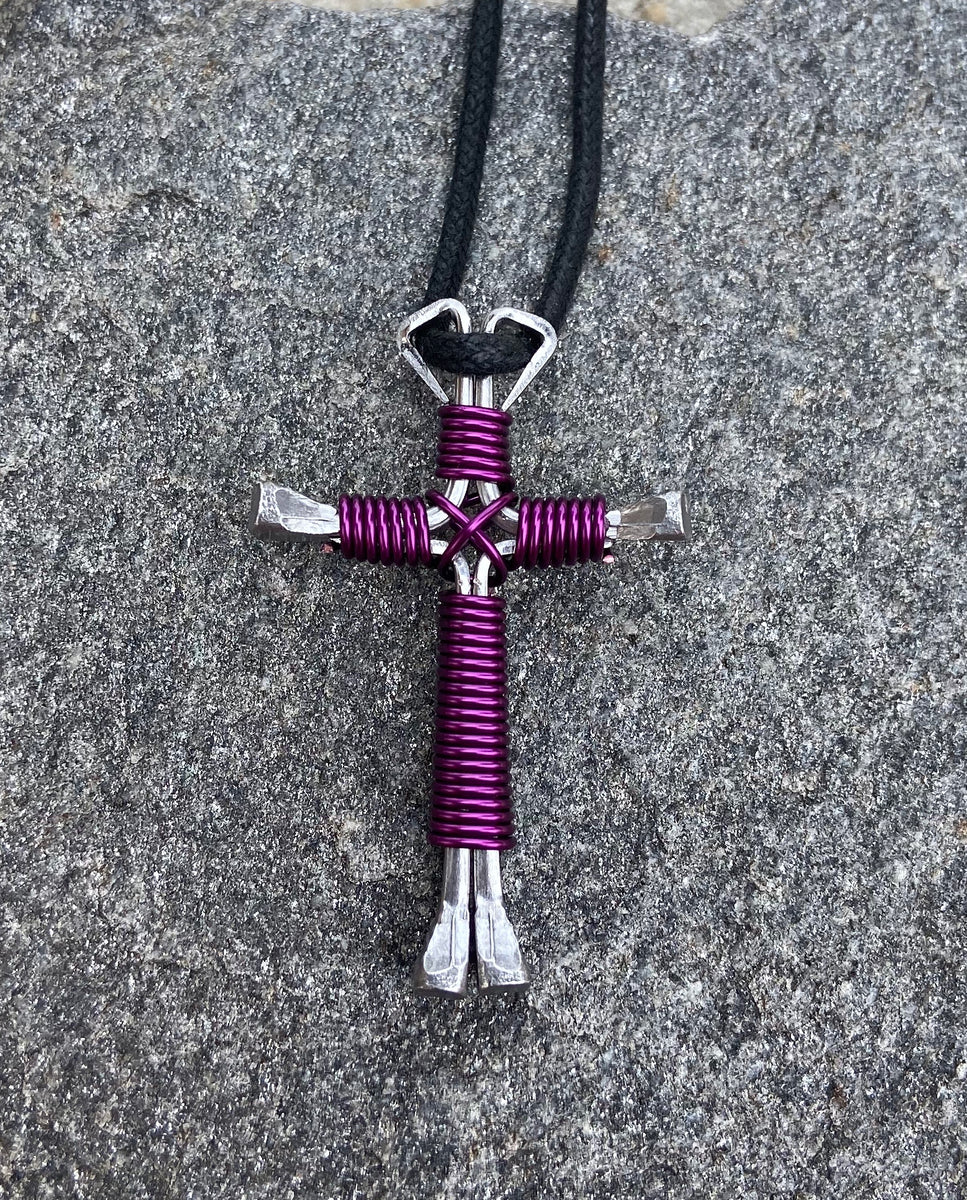 Purple Horseshoe Nail Cross Necklace – JJ's Crosses
