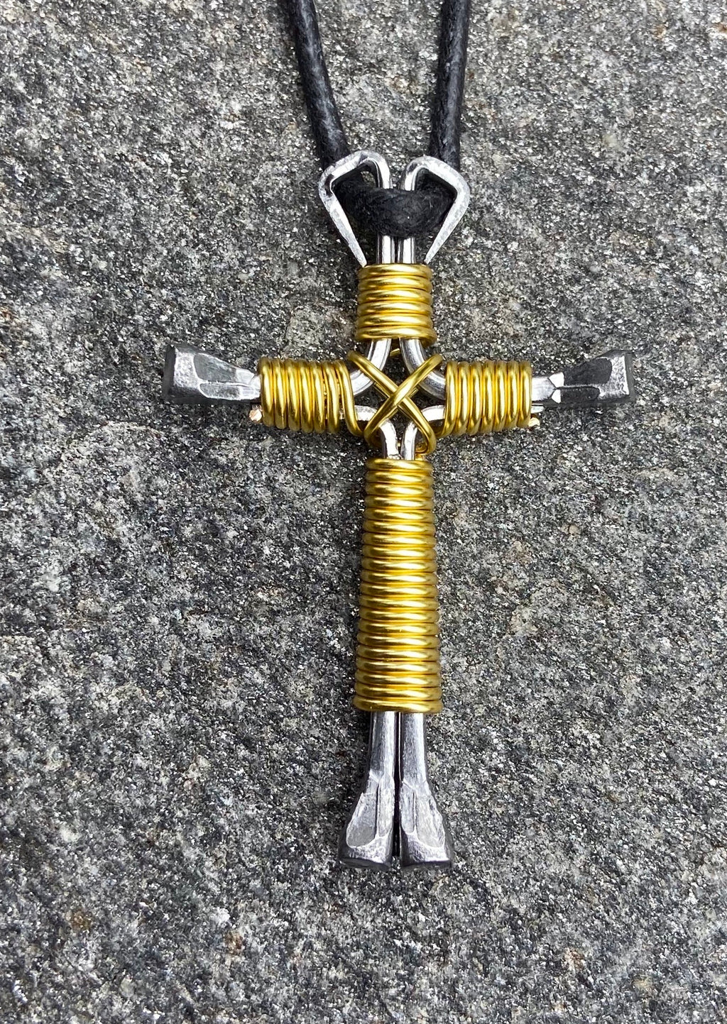 Yellow Horseshoe Nail Cross Necklace