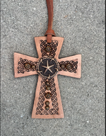 Leather Tie On Cross with Star Concho~Tie on Saddle ~  Western Rear view mirror decor