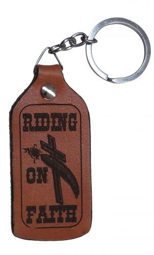 Leather" Riding on Faith " key chain