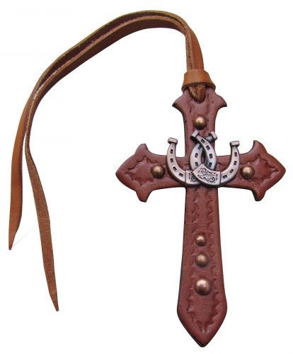 Leather Tie On Cross with Horseshoe Concho