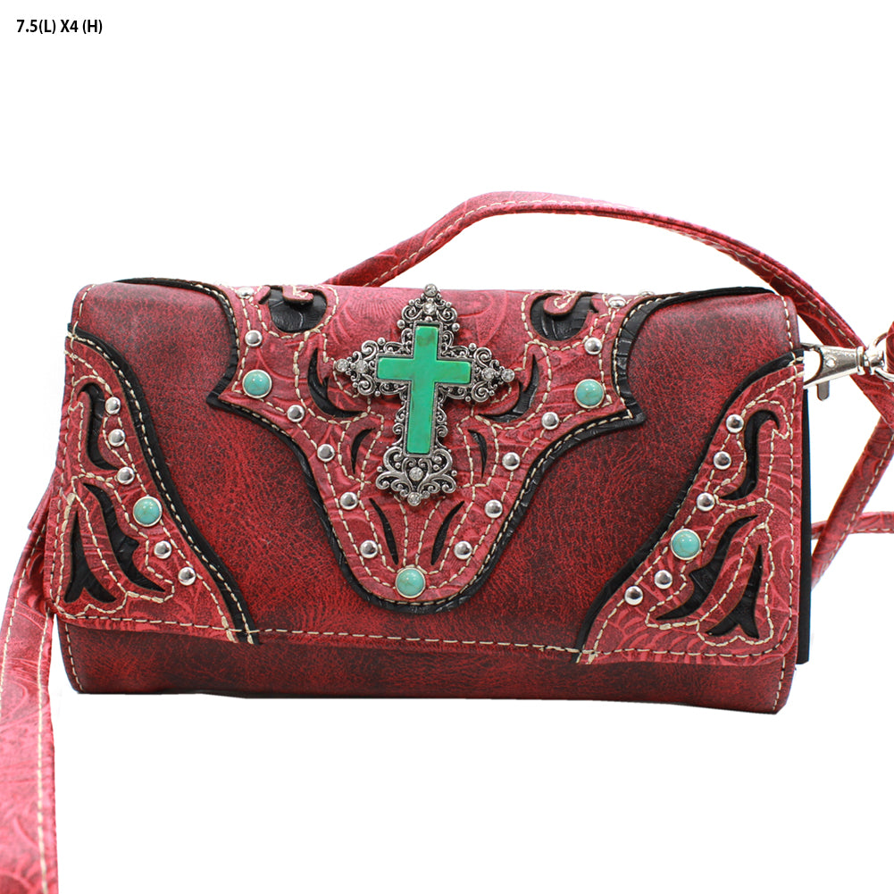 RED WESTERN WALLET HIPSTER CROSS BODY STYLE with Cross