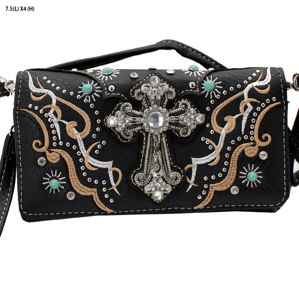 WESTERN WALLET/SMALL HIPSTER CROSS BODY STYLE ~ BLACK