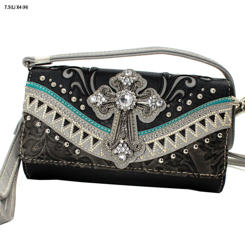 BLACK WESTERN WALLET HIPSTER CROSS BODY STYLE