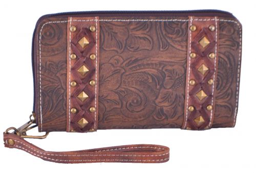 Brown PU leather zipper wallet