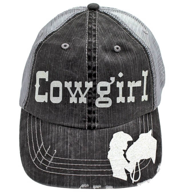 Cowgirl Distressed Grey Trucker Style Hat