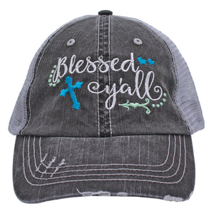 BLESSED YALL-TURQUIOSE GRAY FASHION FUN EMBROIDERED CAP