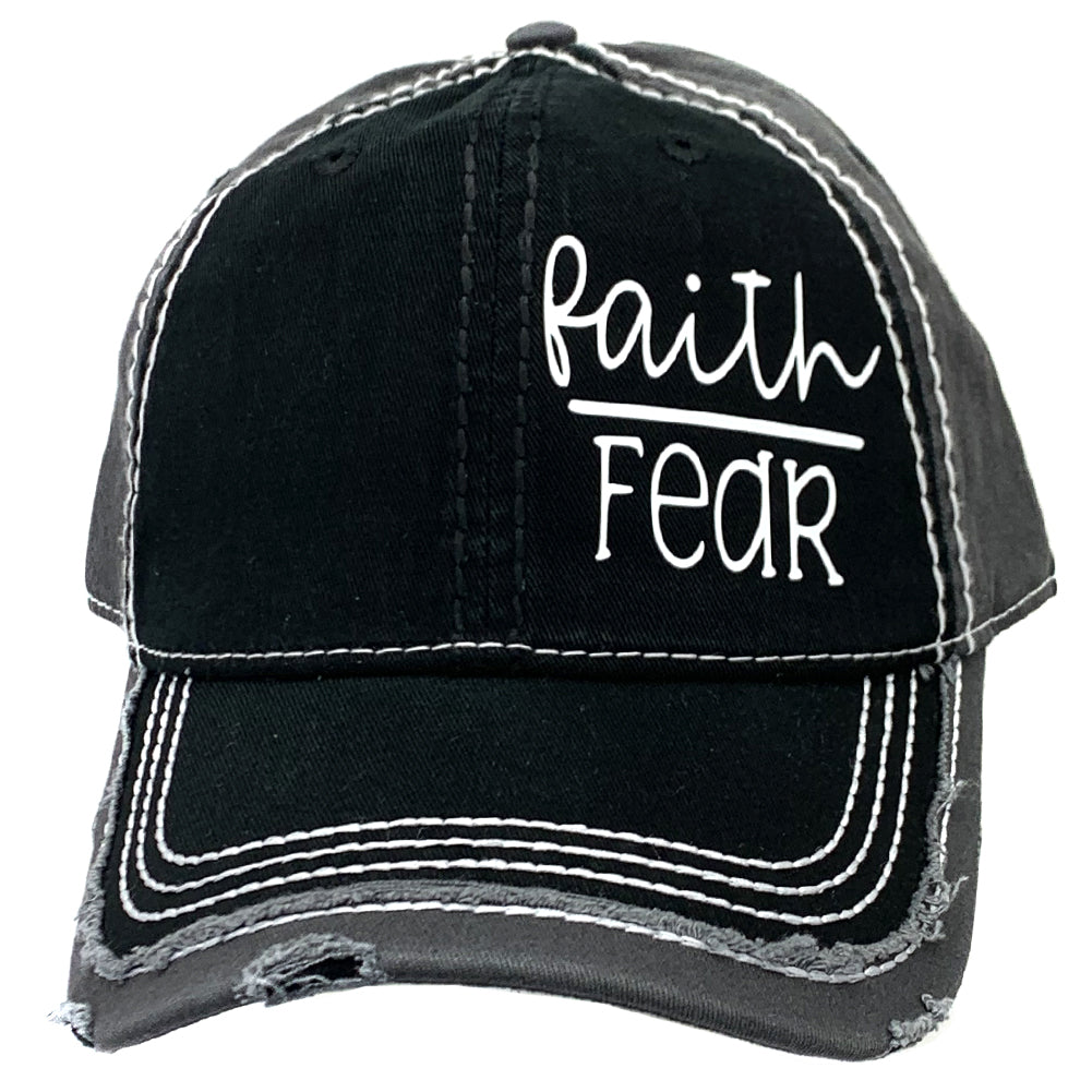 Hat FAITH over FEAR BLACK/GRAY WOMEN'S TRUCKER STYLE BACK ADJUSTABLE HAT