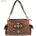 BROWN WESTERN RHINESTONE HANDBAG CONCEALED CARRY PURSE