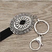 CONCHO SILVER/BLACK KEY CHAIN WESTERN ACCESSORY WITH TASSEL