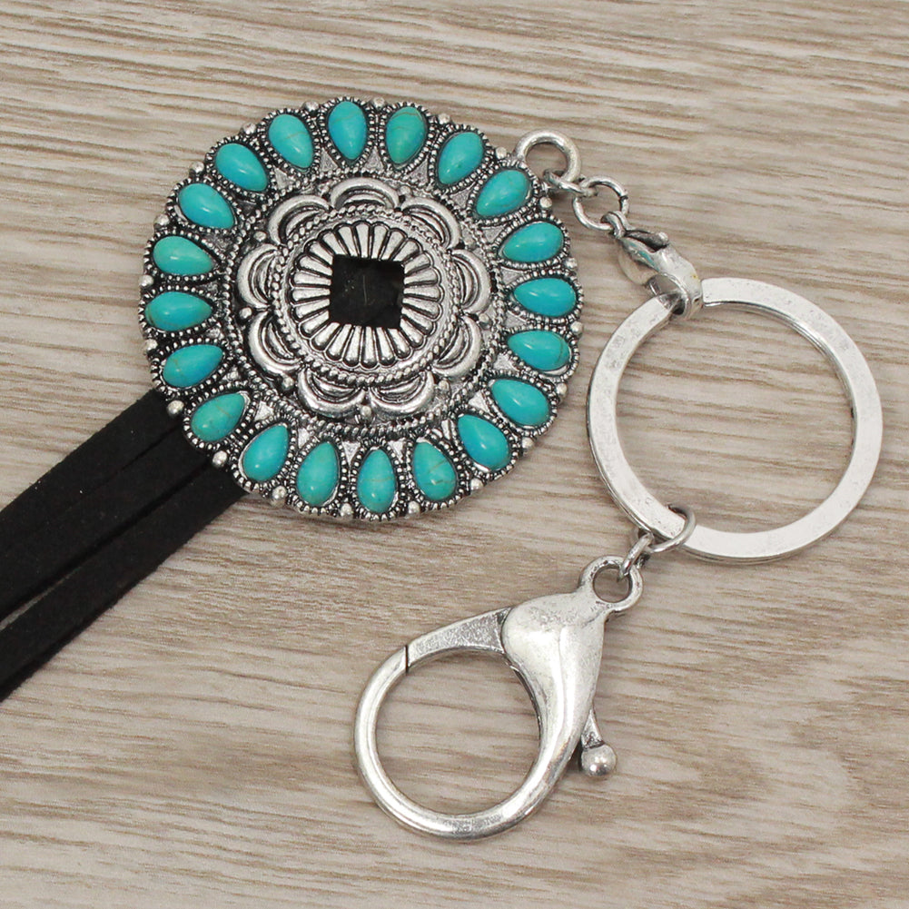 CONCHO TURQUIOSE SOUTHWESTERN KEY CHAIN WITH TASSEL AND LOBSTER CLAW