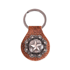 MONTANA WEST REAL LEATHER HAIR ON COWHIDE LONE STAR CONCHO KEY FOB/KEY CHAIN