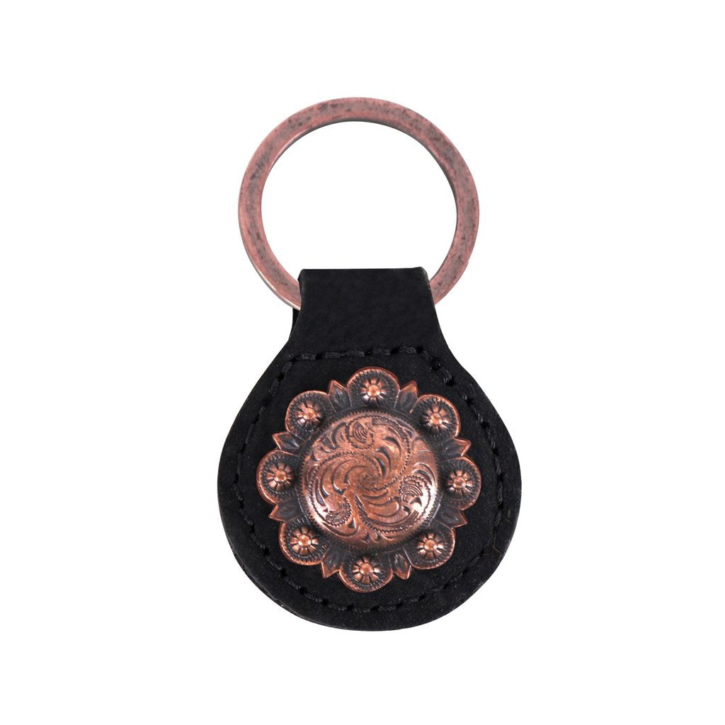 MONTANA WEST REAL LEATHER ENGRAVED BERRY CONCHO KEY FOB/KEY CHAIN