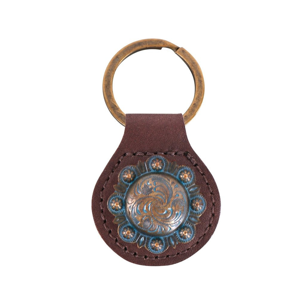 MONTANA WEST REAL LEATHER ENGRAVED BERRY CONCHO KEY FOB/KEY CHAIN