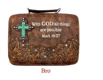 Bible Case MARK 10:27 Beautiful Brown with shoulder strap