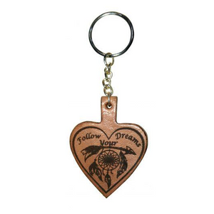 Western "Follow Your Dreams" cut out leather heart keychain