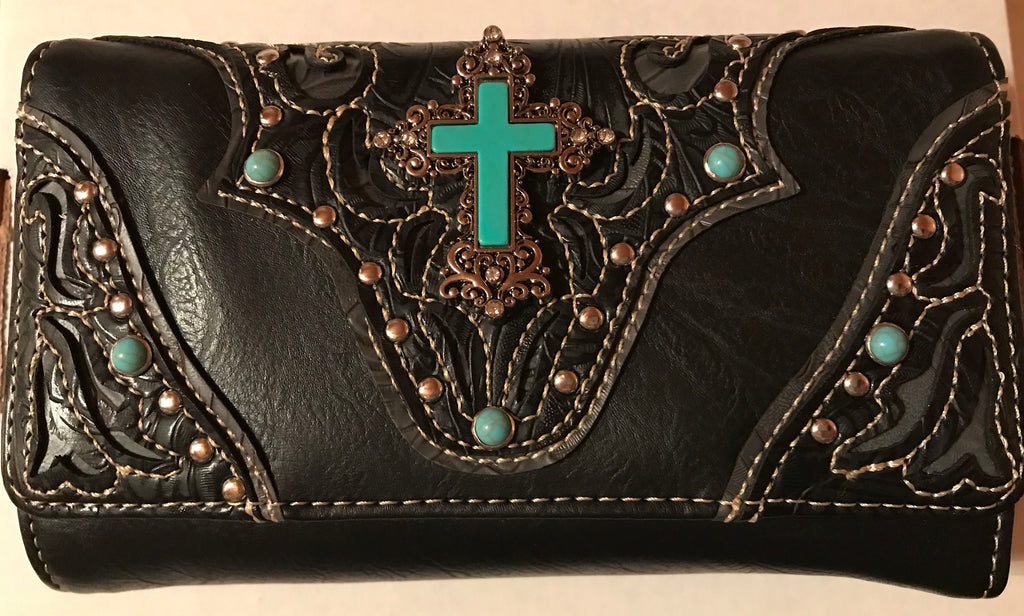 BLACK Cross WESTERN WALLET HIPSTER CROSS BODY STYLE