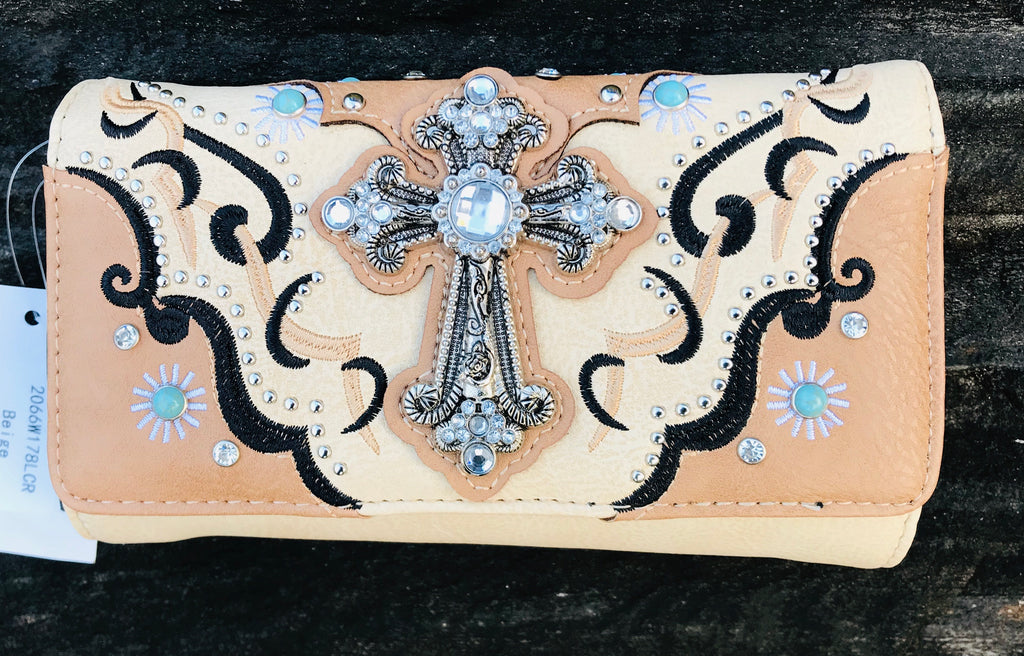 Wallet ~ Beige Cross 3 in 1 western style wallet/cross body