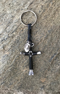 Black Horseshoe Nail Cross Keychain with Hat Charm