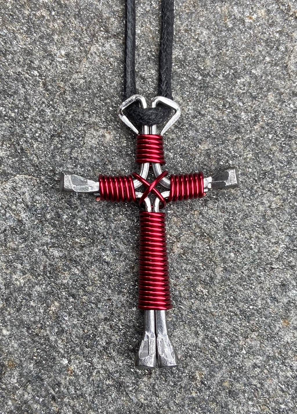 Burgandy Horseshoe Nail Cross Necklace