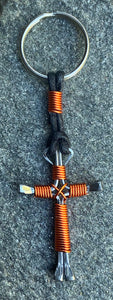 Orange Horseshoe Nail Cross Keychain