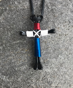 Red/White/Blue Horseshoe Nail Cross Necklace With Black Nails