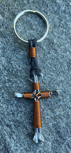 Brown Horseshoe Nail Cross Keychain