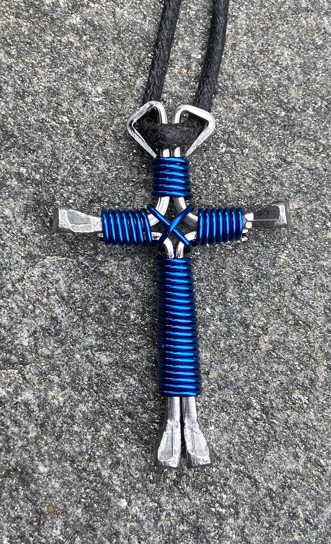 Blue Royal Western Horseshoe Nail Cross Necklace – JJ's Crosses