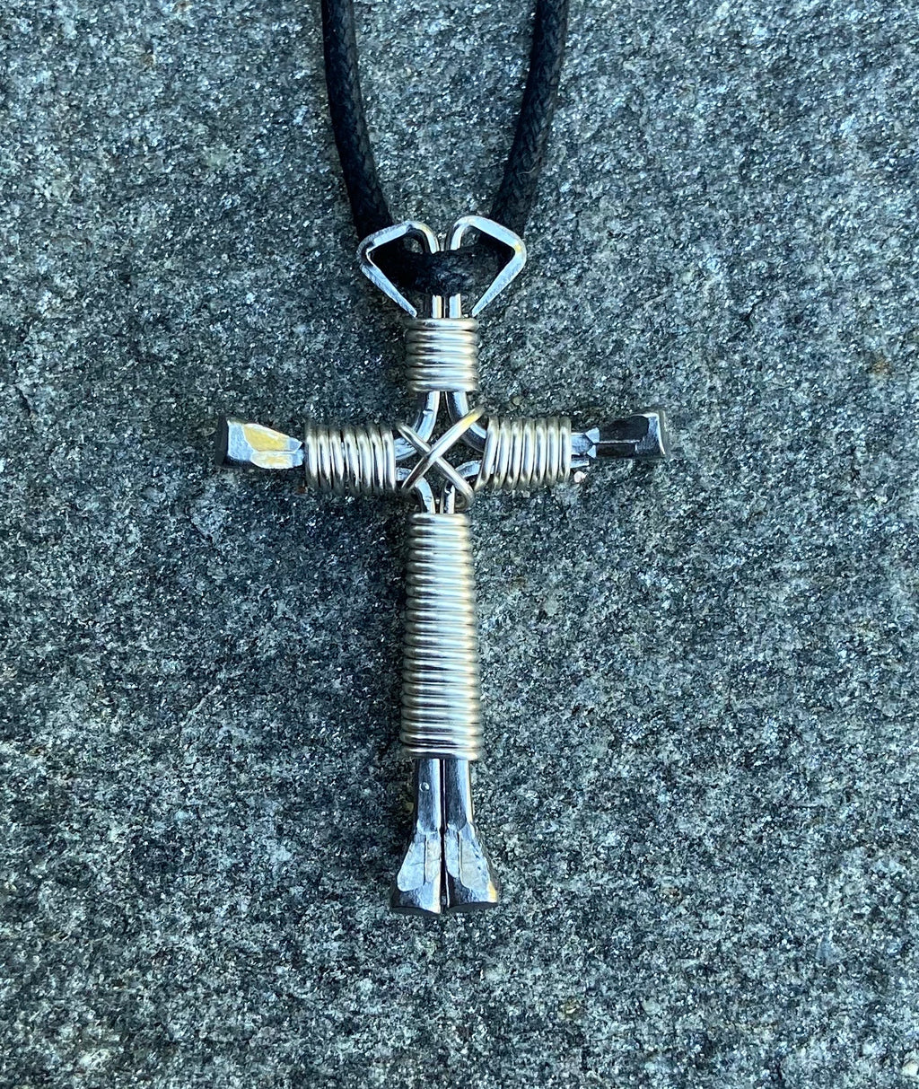 Silver Horseshoe Nail Cross Necklace