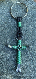 Seafoam Horseshoe Nail Cross Keychain