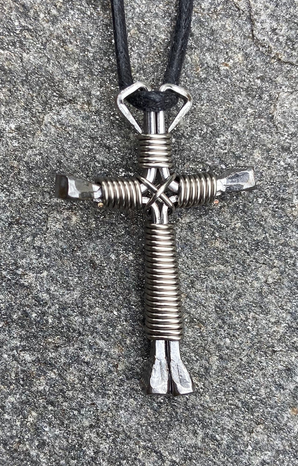 Titanium  Horseshoe Nail Cross Necklace