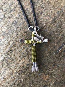 Green - Army  Horseshoe Nail Cross Necklace with Cactus Charm