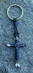 Western Navy Blue Horseshoe Nail Cross Key chain