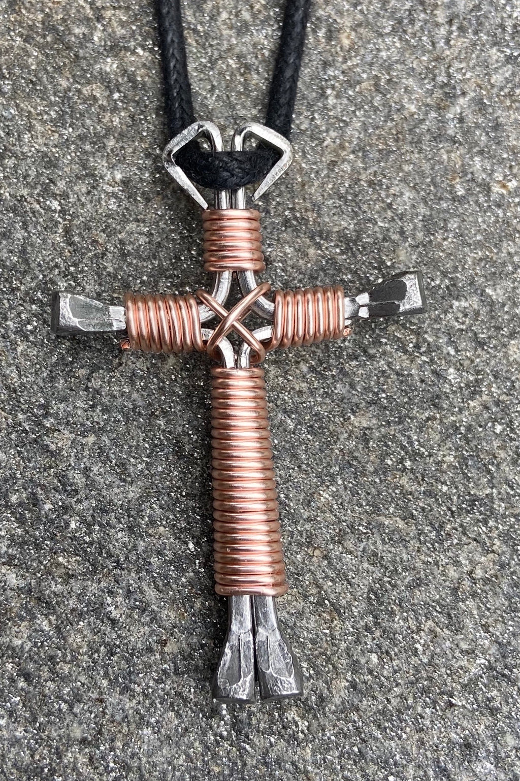 Copper Horseshoe Nail Cross Necklace
