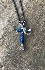 Blue Horseshoe Nail Cross Necklace with Boot Charm