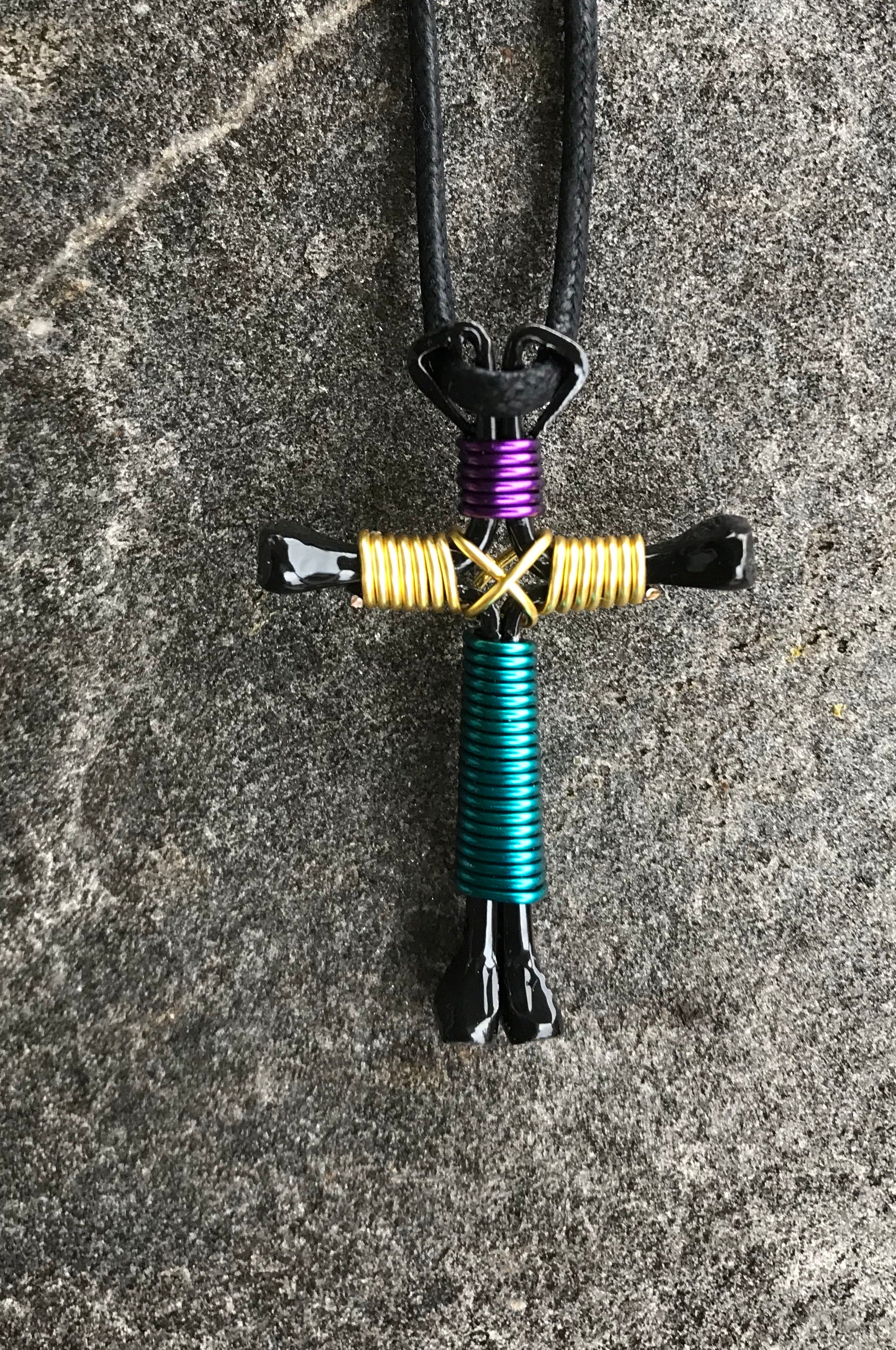 Custom Made (choose or colors) Horseshoe Nail Cross Necklace