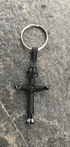 Black Horseshoe Nail Cross Keychain with Black Nails