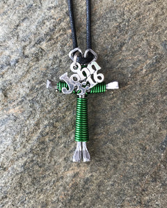 Green Horseshoe Nail Cross Necklace with John 3:16 Charm