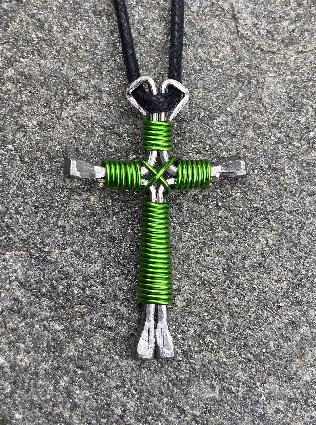 Green - Lime Horseshoe Nail Cross Necklace