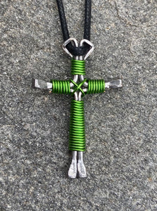 Green - Lime Horseshoe Nail Cross Necklace