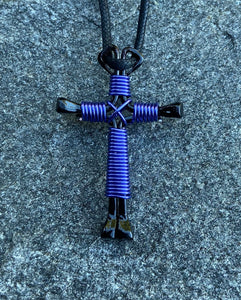 Lavender Horseshoe Nail Cross Necklace With Black Nails