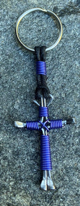 Lavender Horseshoe Nail Cross Keychain