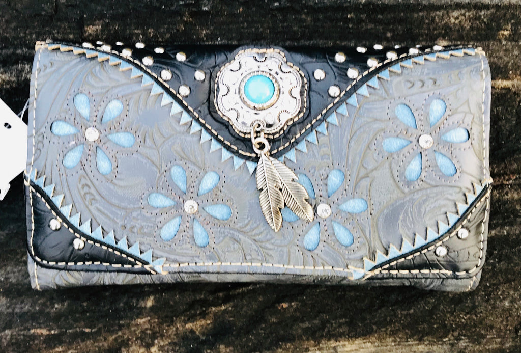 WESTERN BLACK/BLUE/GRAY WALLET HIPSTER CROSS BODY STYLE