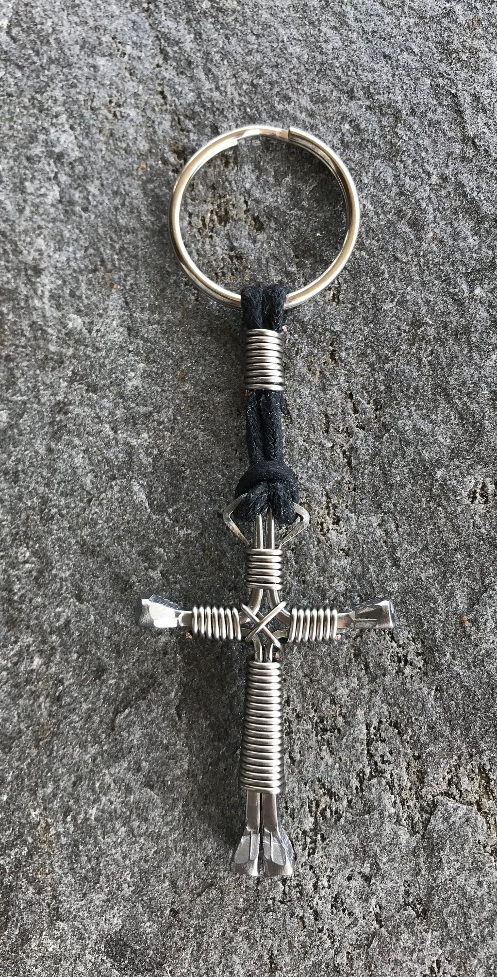 Titanium  Horseshoe Nail Cross Keychain