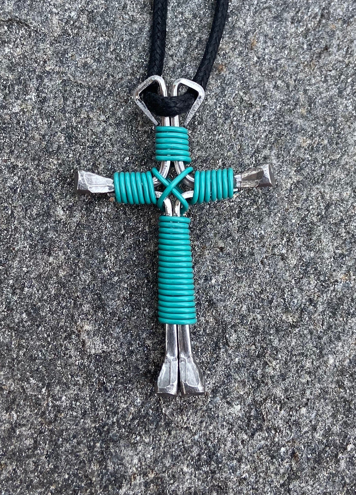 Turquoise Horseshoe Nail Cross Necklace - Main Image