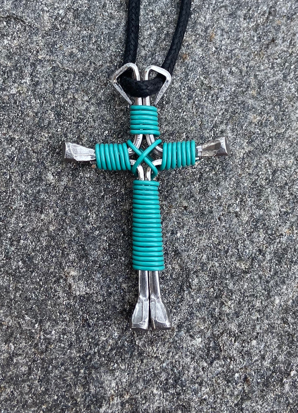 Turquoise Horseshoe Nail Cross Necklace