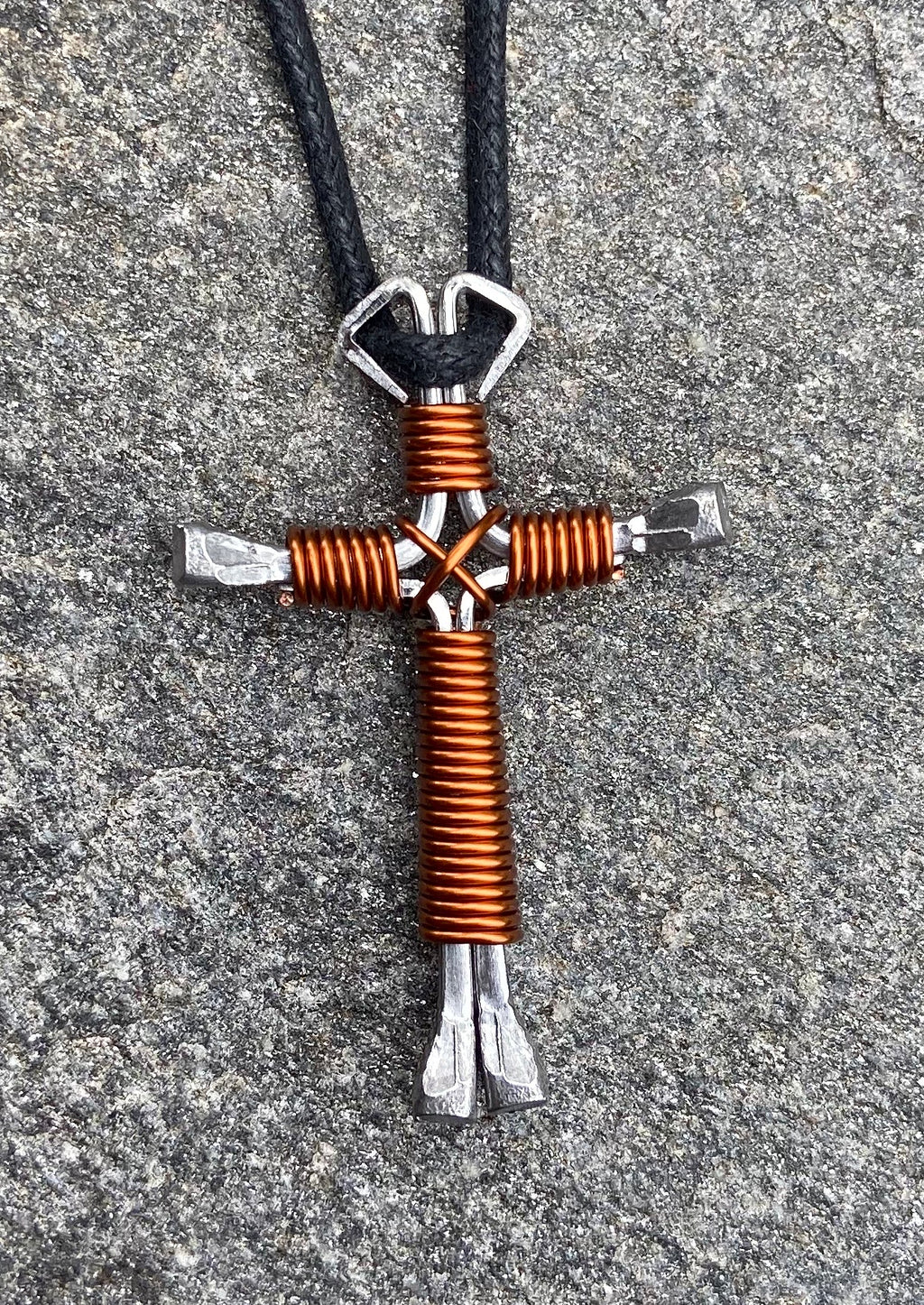 Brown Horseshoe Nail Cross Necklace