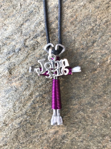 Amethyst Horseshoe Nail Cross Necklace with John 3:16 Charm