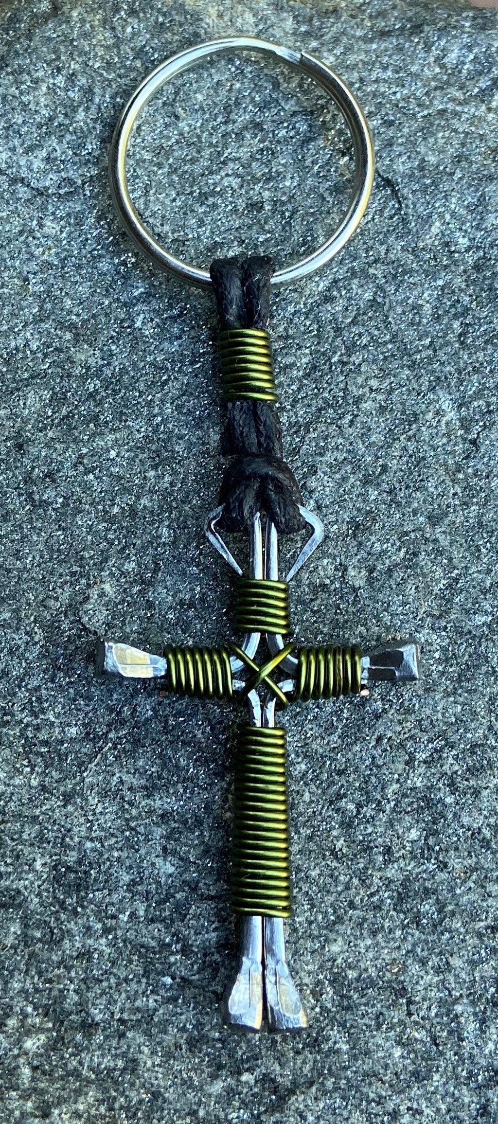 Green - Army Horseshoe Nail Cross Keychain