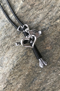 Black Horseshoe Nail Cross Necklace with Nurse Charm